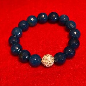 Royal Blue Quartz Gemstone with Crystals Stretch Bracelet 6.5-7.5 inches.
